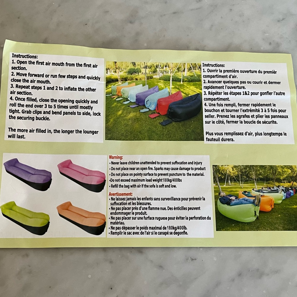 Inflatable Lounger Air Sofa Lazy Bed Travel Camping Blow Up Beach Chair w/ Bag